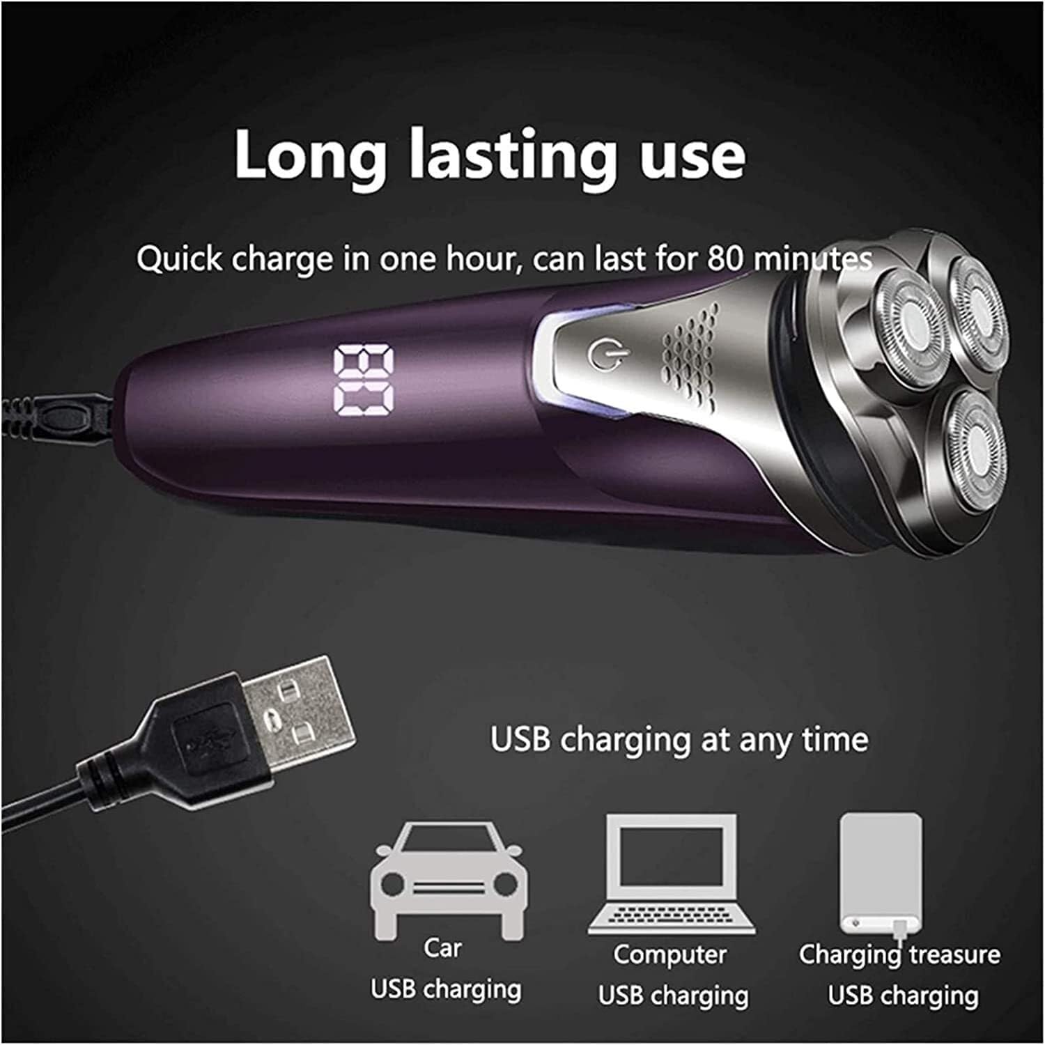 Premium Electric Razor for Men - Wet & Dry Shaving, IPX7 Waterproof Beard Trimmer with Rotary Blades & Charging Adapter | Perfect for Travel, Gym & Daily Grooming Routine