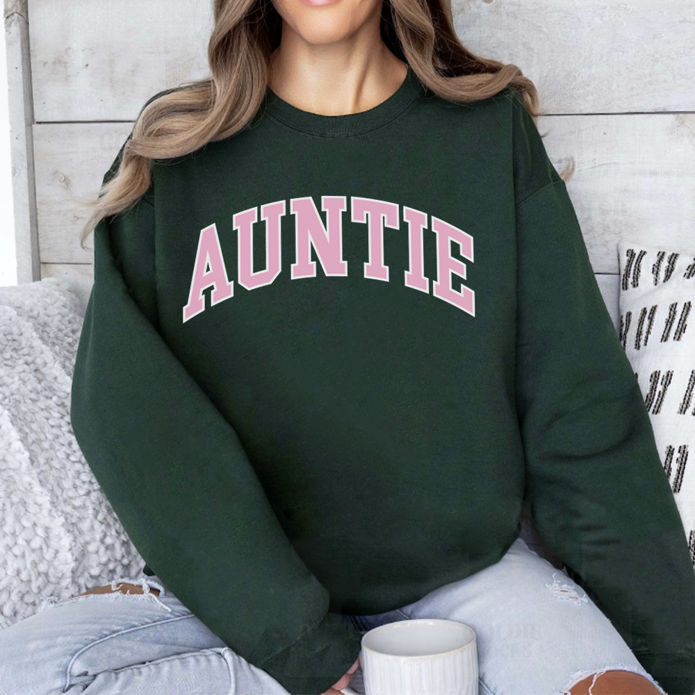 Auntie Essential Varsity Women's Sweatshirt - Cozy Pullover Hoodie for Casual Wear, Gym, and College Campus Fashion