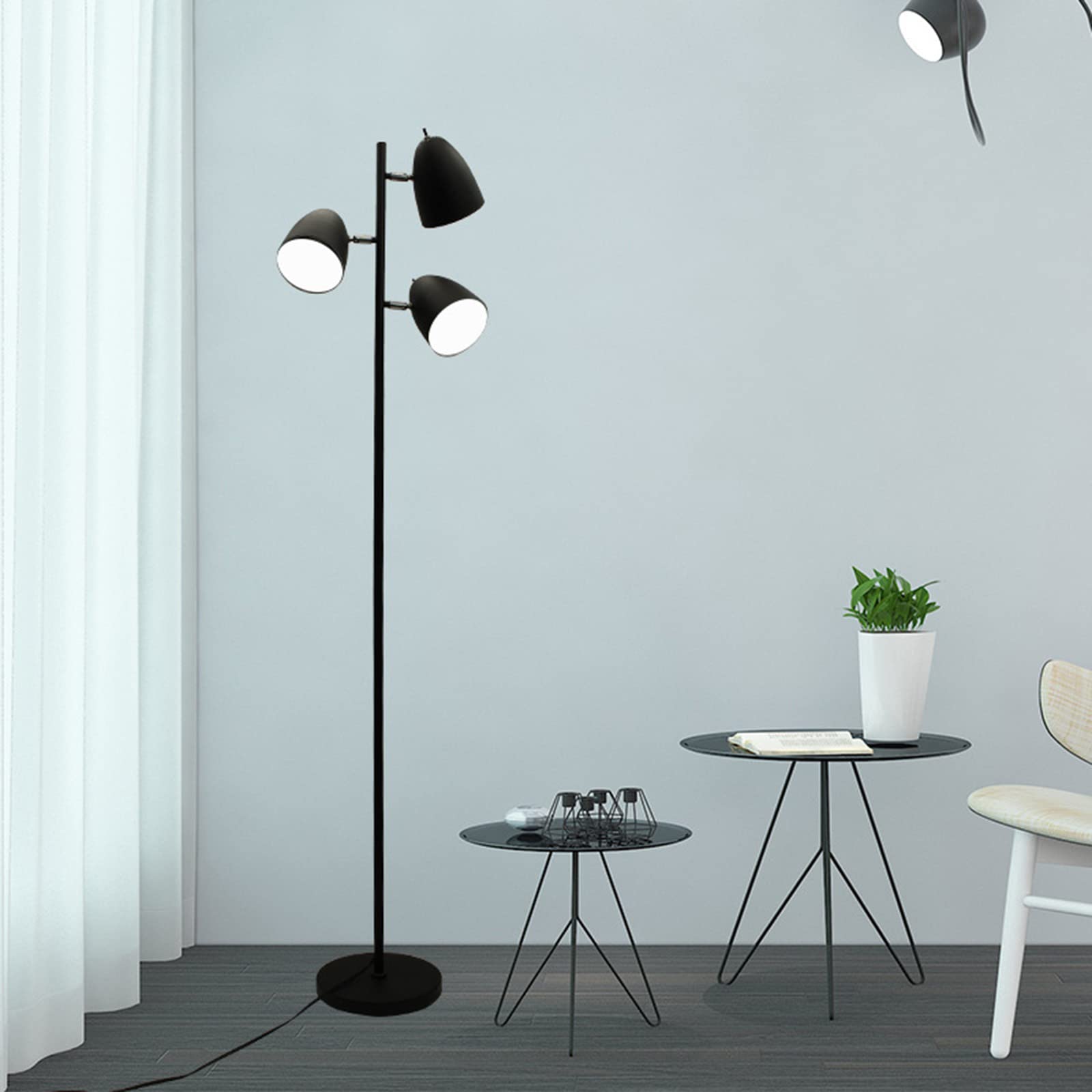 Tree Floor Lamp with 3 Adjustable Arms - 360° Rotating Standing Tall Pole Light for Living Room, Bedroom & Office - Modern Reading Lamp with 3 Bulbs for Perfect Ambient Lighting (Black) - Ideal for Cozy Reading Nooks, Home Office Workspaces & Living Room Accent Lighting