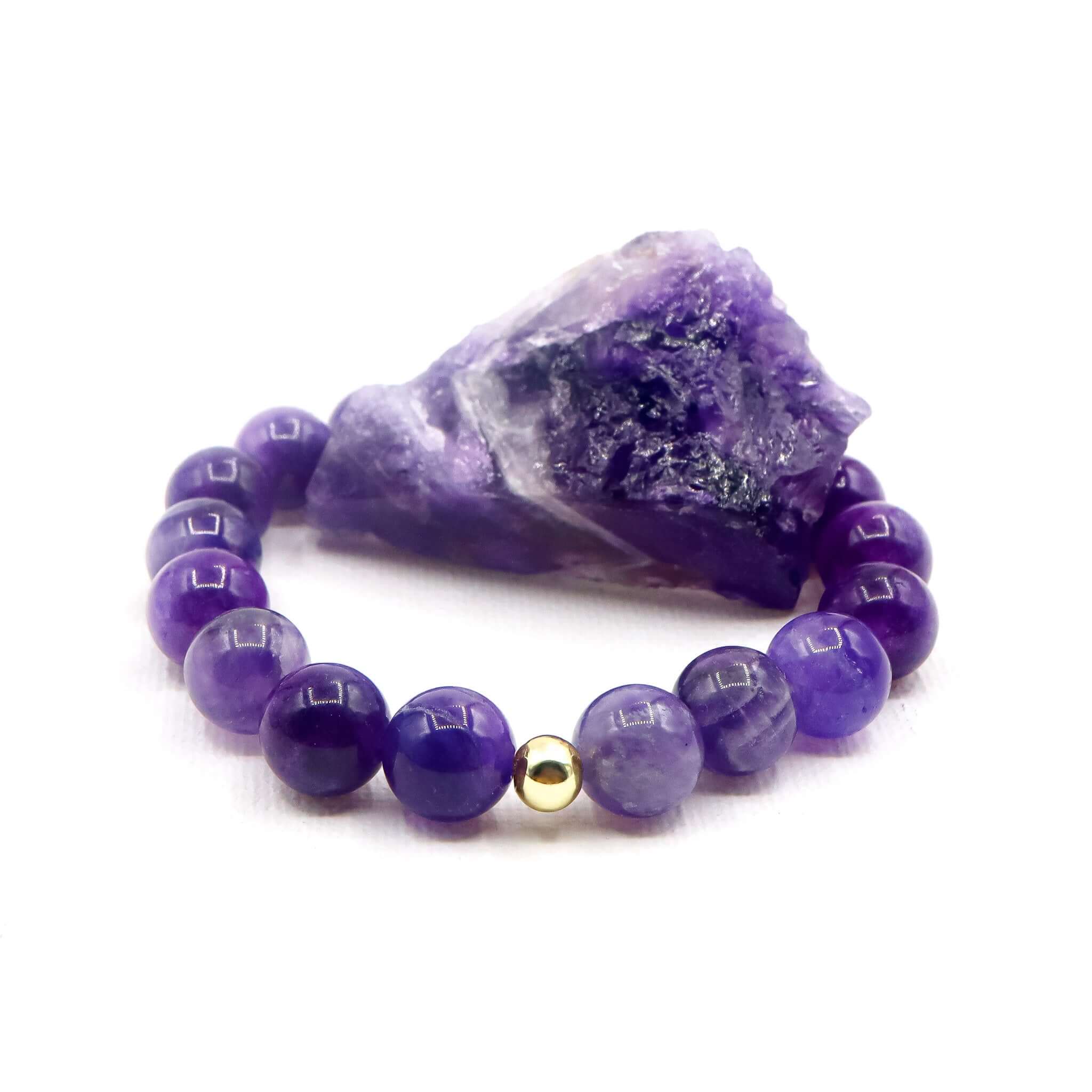 ROMALI 18K Gold Plated Natural Amethyst Beaded Bracelet for Women - Elegant Handmade Adjustable Crystal Jewelry Gift for Birthday, Anniversary & Special Occasions
