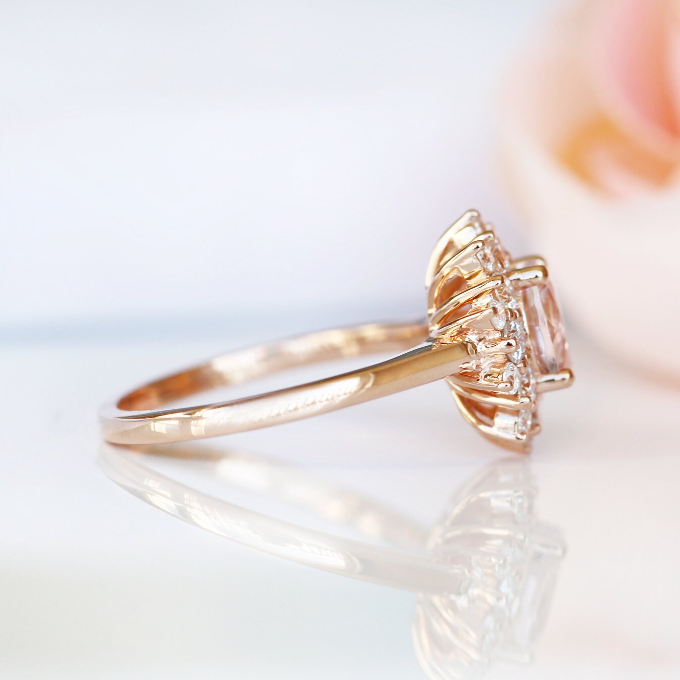14K Rose Gold Vermeil Avery Morganite Ring - Elegant & Durable for Engagement, Wedding, Anniversary & Everyday Wear
