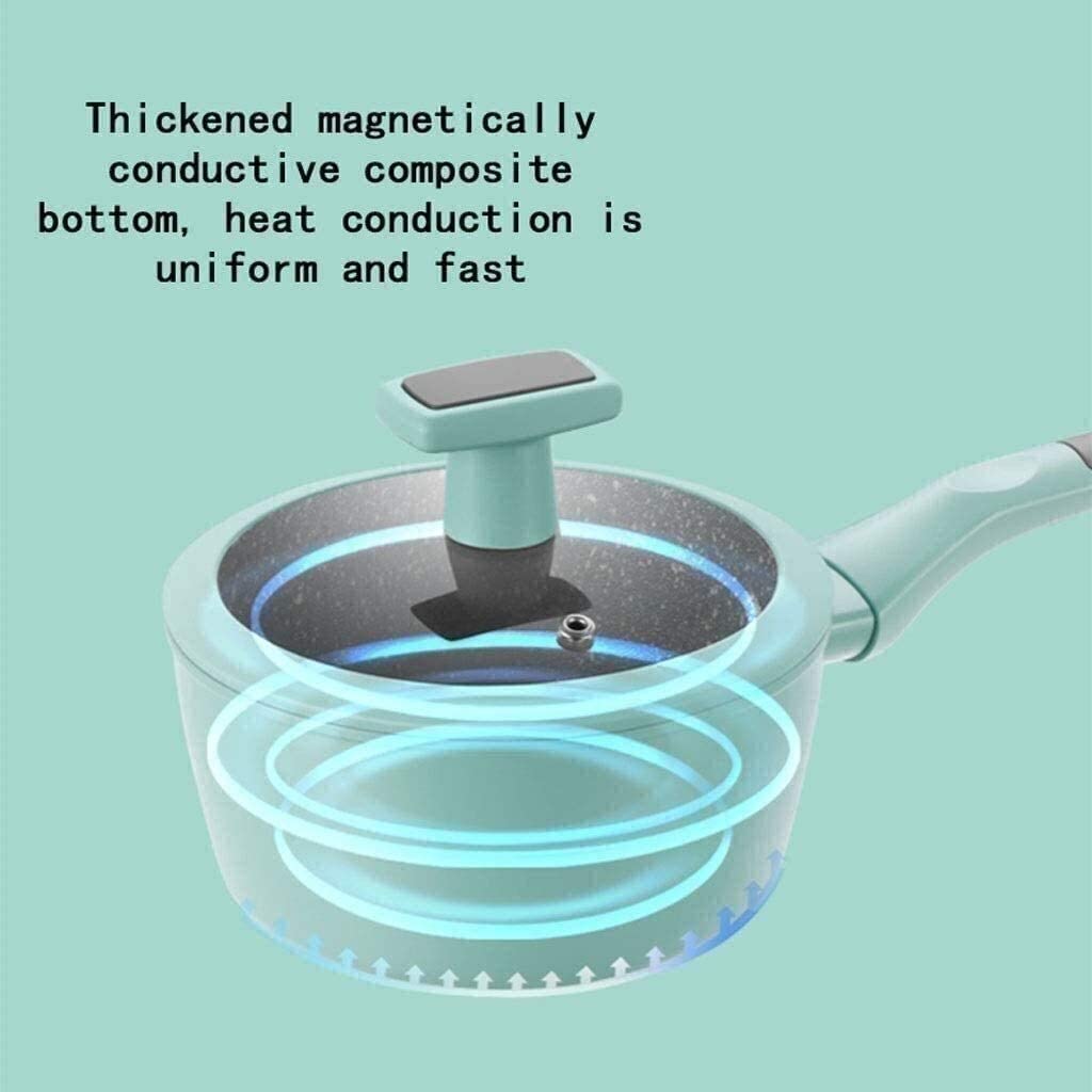 Turquoise Green 16cm Non-Stick Flat Bottom Wok Milk Pot - Perfect for Soup, Stew & Small Batch Cooking | Ideal for Home Kitchen, Dorm Cooking & Camping Meals