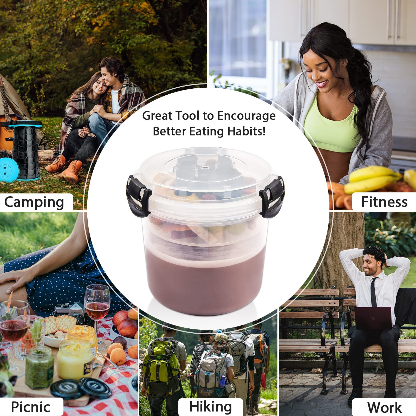 2-Pack 20oz Leakproof Overnight Oats Containers with Lids & Spoon - BPA-Free Meal Prep Jars for Yogurt, Cereal, Milk & Breakfast On-the-Go - Perfect for Healthy Meal Prep, Office Lunches & Quick Morning Routines