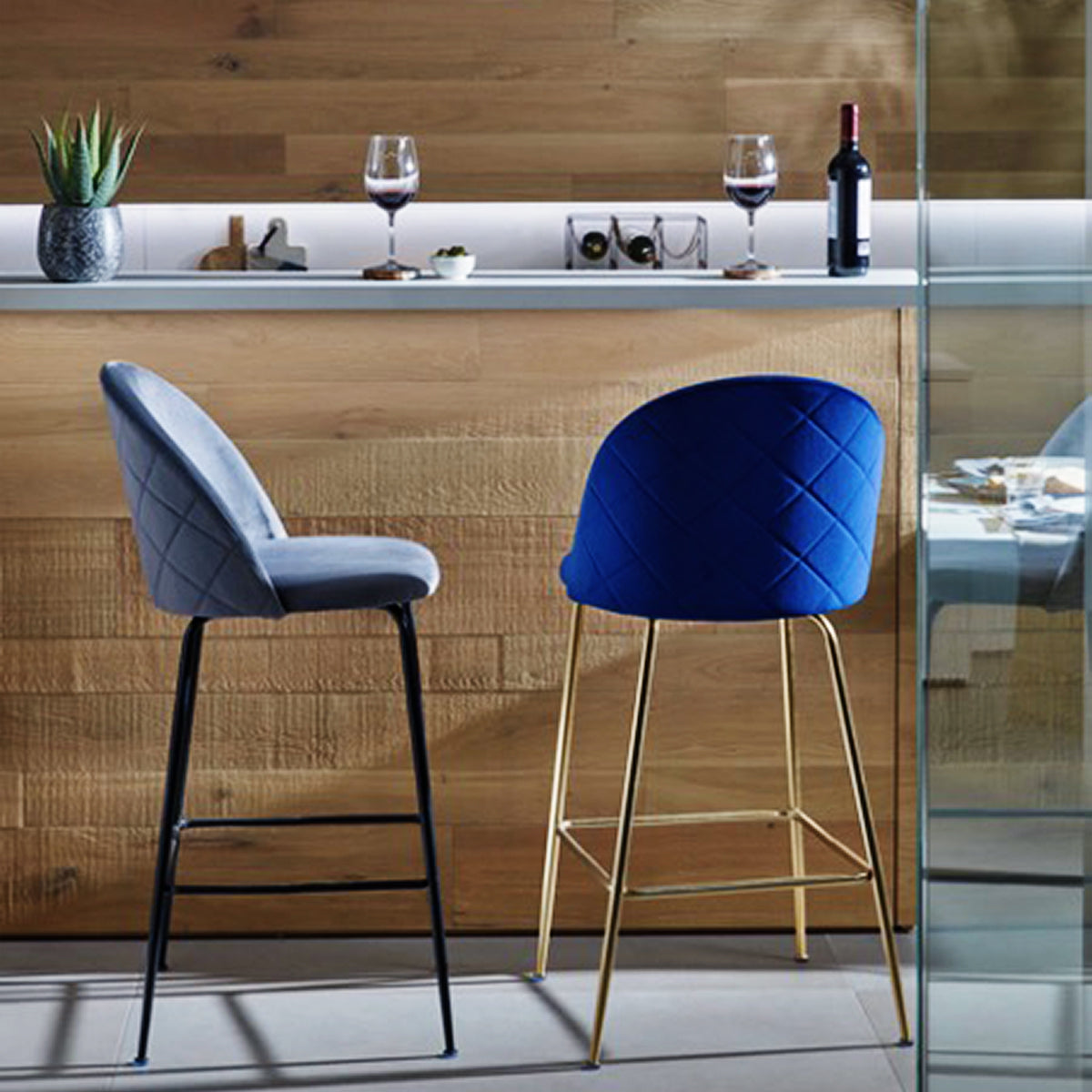 Ivonne Velvet Bar Stool - 26 Inch Height, Upholstered Counter Stool with Metal Legs - Perfect for Kitchen Island, Breakfast Nook & Home Bar Decor