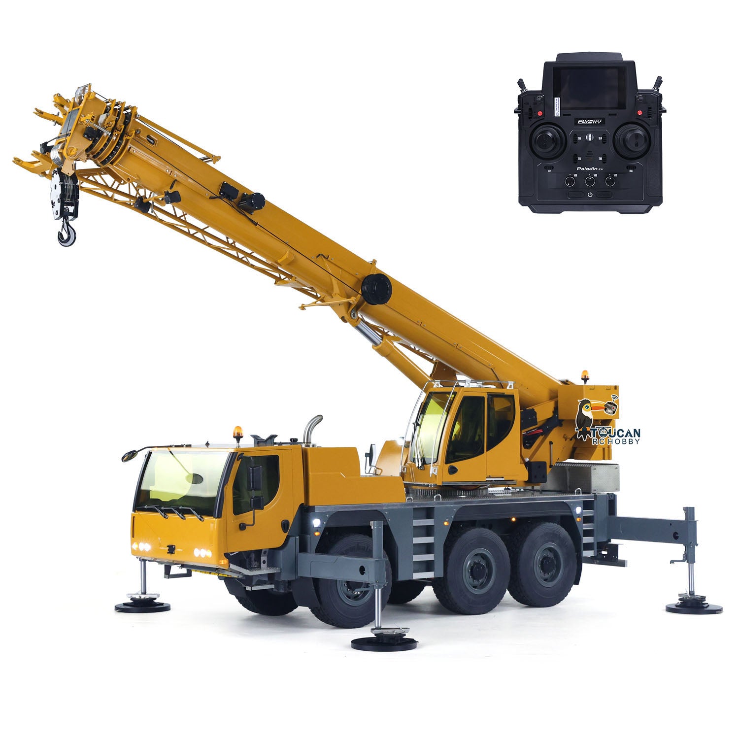 Eyewhale D1050 1/14 Scale Metal RC Hydraulic Crane Truck - 3 Axle All Terrain Remote Control Vehicle with Hoist - Paladin PL18EV Model for Construction Site Play & Professional RC Hobbyists