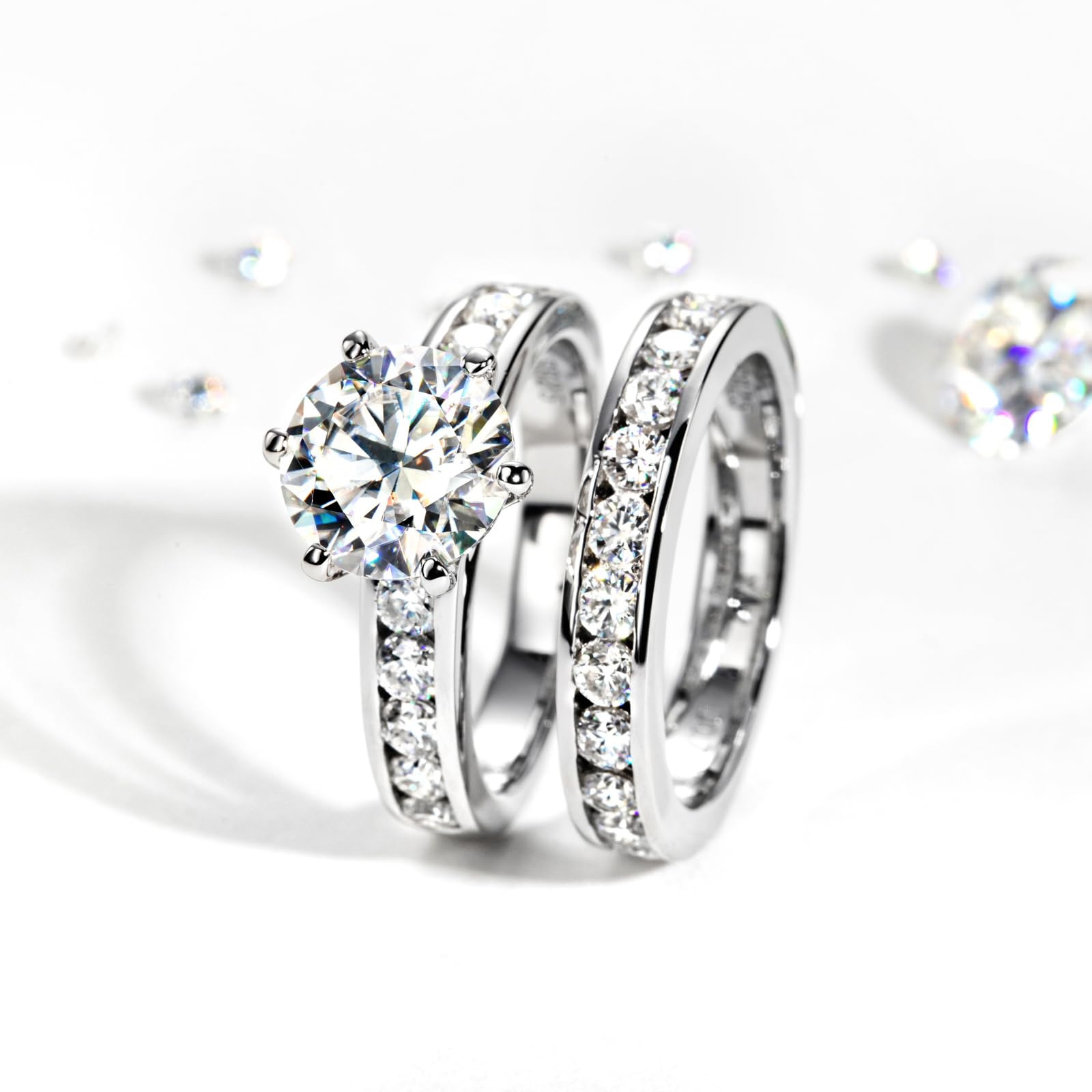 Moissanite Wedding Rings Bridal Sets - 4.48CTTW D Color VVS1 Round Cut 925 Sterling Silver Engagement Rings & Wedding Band for Women | Perfect for Proposals, Anniversaries & Bridal Jewelry Gifts