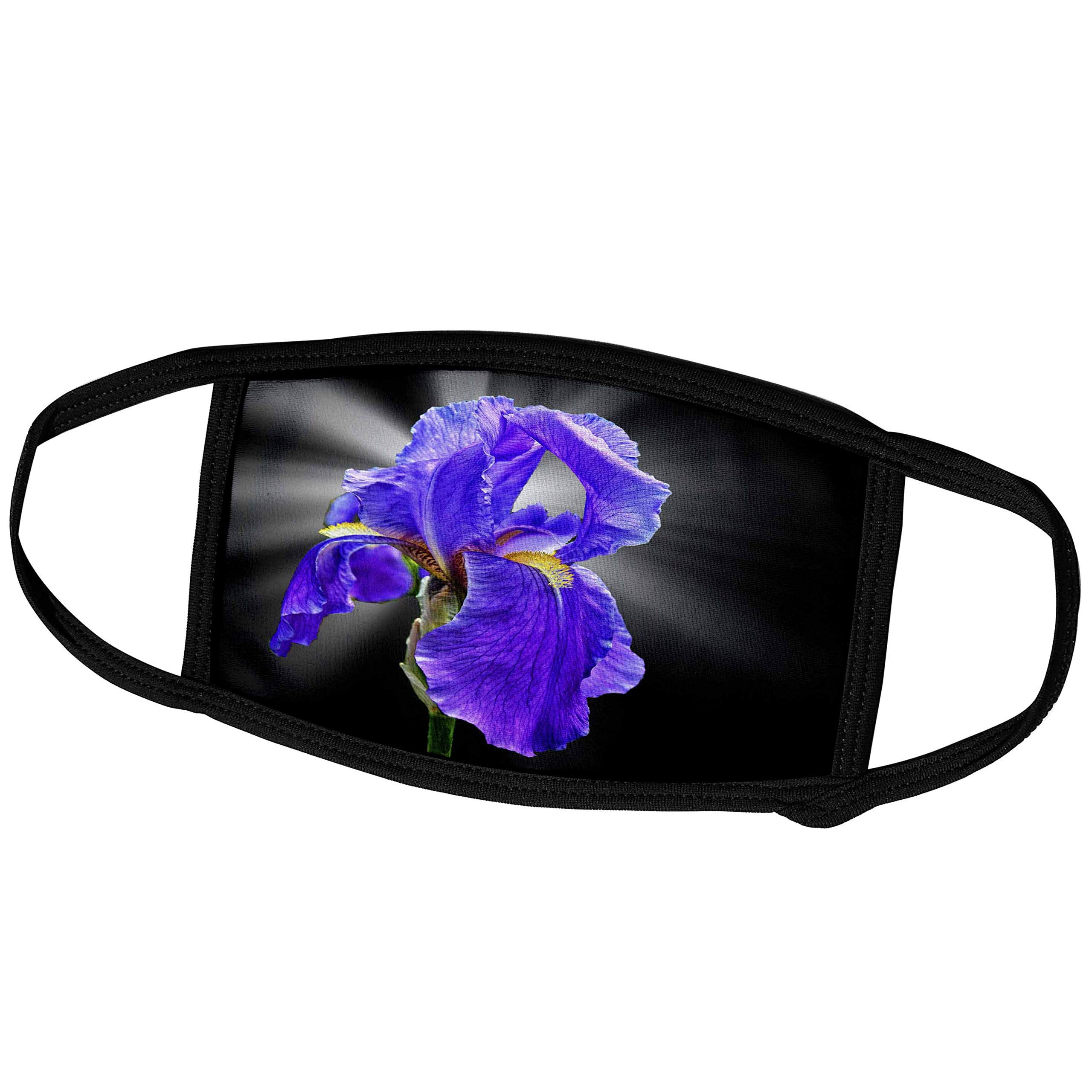 3D Rose Purple Iris Bloom with Sun Streaks on Black Botanical Floral Face Mask - Reusable Washable Fabric Mask for Women & Men - Perfect for Daily Use, Outdoor Activities, and Travel Protection