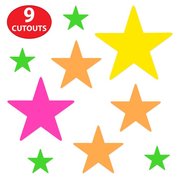 108 Pack Neon Star Cutouts - Vibrant Party Decorations for Birthday, Baby Shower & Holiday Celebrations - Perfect for Wall, Ceiling & Photo Backdrop Decor