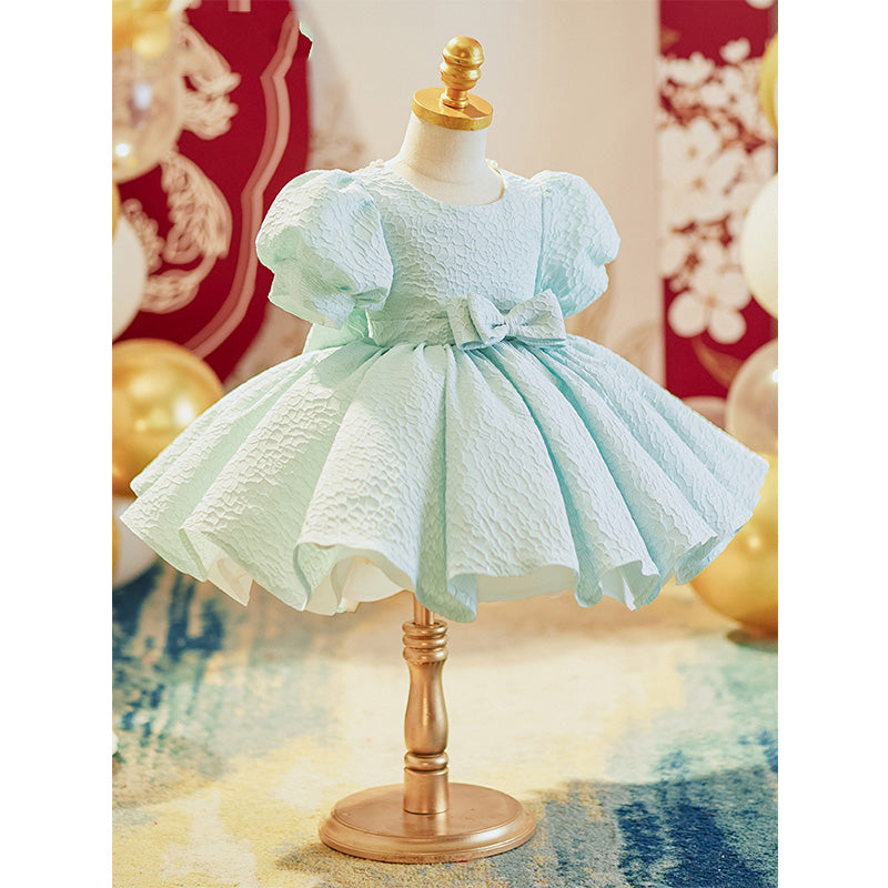 Baby Girl & Toddler Birthday Party Dress - Bow Knot Puff Sleeve Princess Gown for Special Occasions | Perfect for 1st Birthday, Christening & Photo Shoots