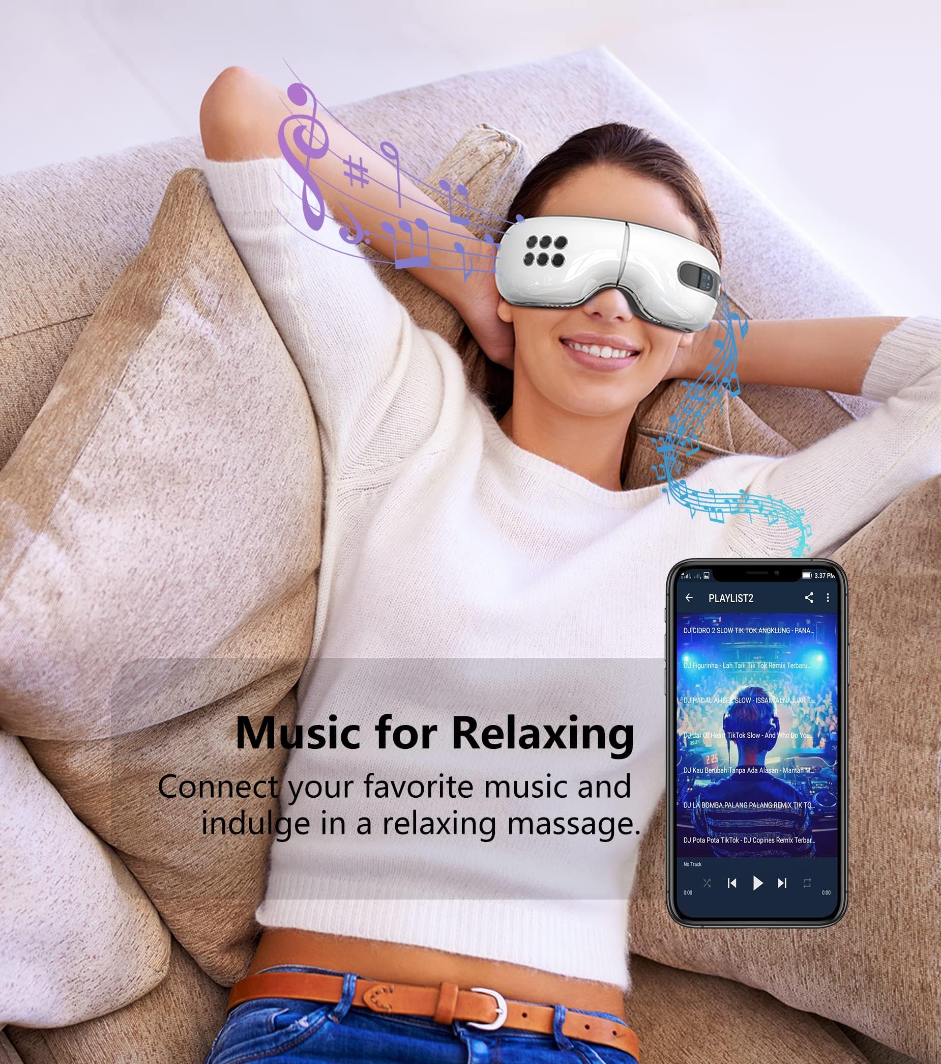 Heated & Cooling Eye Massager for Migraines, Eye Strain Relief, Dark Circles & Puffiness - Rechargeable Eye Mask for Dry Eyes & Better Sleep - Perfect Gift for Women & Men (White) - Use at Home, Office or Travel