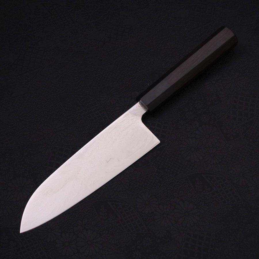 Premium Santoku Knife 165mm - SLD Wave Nickel Damascus Blade with Buffalo Ebony Handle - Japanese Kitchen Knife for Slicing, Dicing & Chopping Vegetables, Meat & Fish - Perfect for Home Chefs & Professional Kitchens