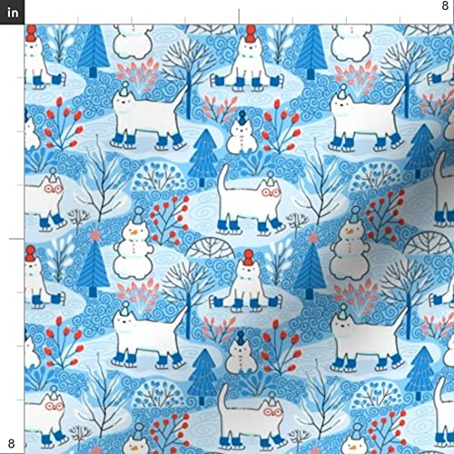 Cute Winter Cats Printed Satin Fabric Fat Quarter - Premium Spoonflower Fabric for Sewing, Lining, Apparel, Fashion Blankets & Home Decor - Perfect for DIY Crafts, Quilting, and Holiday Decorations