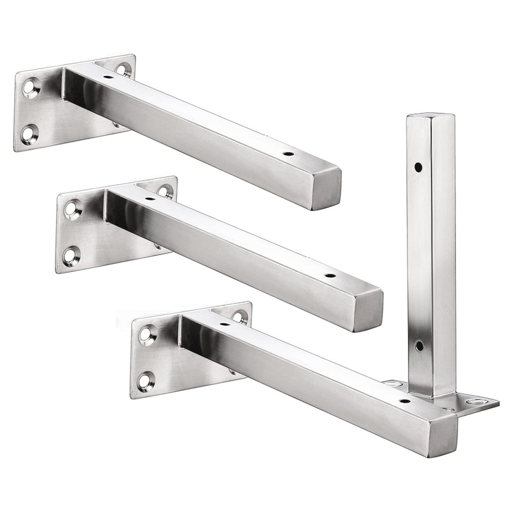 Hidden Floating Shelf Brackets 4X - Heavy Duty Wall Mounted Supports for DIY & Decoration - Stainless Steel Brushed (100-500mm) - Perfect for Home & Office Storage