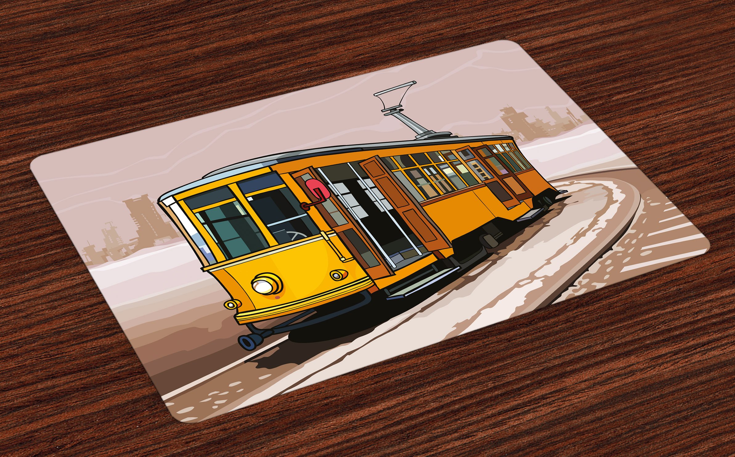 Ambesonne Modern Washable Fabric Place Mats Set of 4 - Yellow Train Winter Scenery Design for Dining Table Decor | Perfect for Kitchen, Dining Room, and Holiday Gatherings