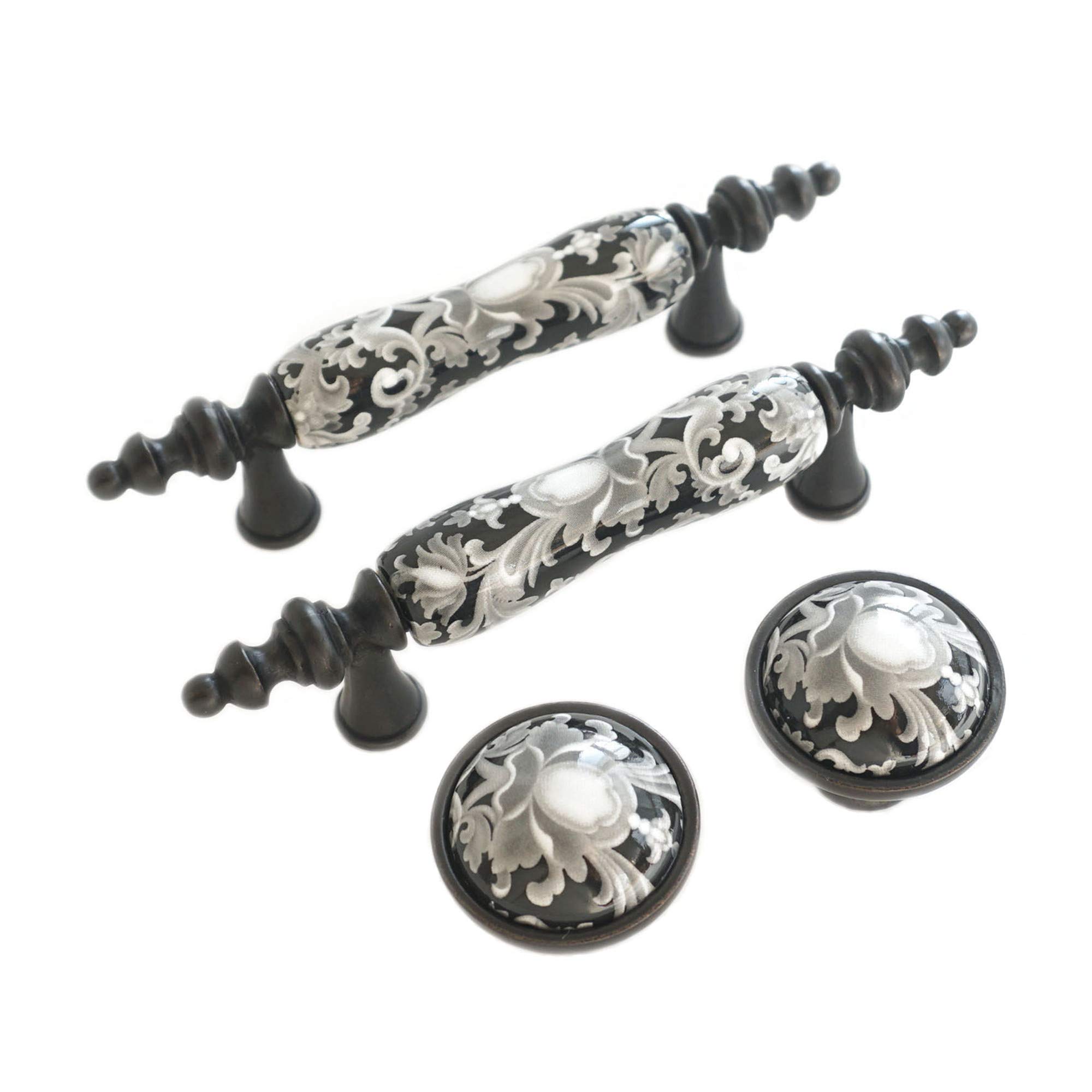 LBFEEL 4 Pack Black and White Ceramic Drawer Knobs - Rustic Dresser Pull Handles for Kitchen Cabinets, Furniture Hardware (Single Hole, 4-Pack) - Perfect for Farmhouse Style Kitchens, Bathroom Vanities & Vintage Furniture Upgrades