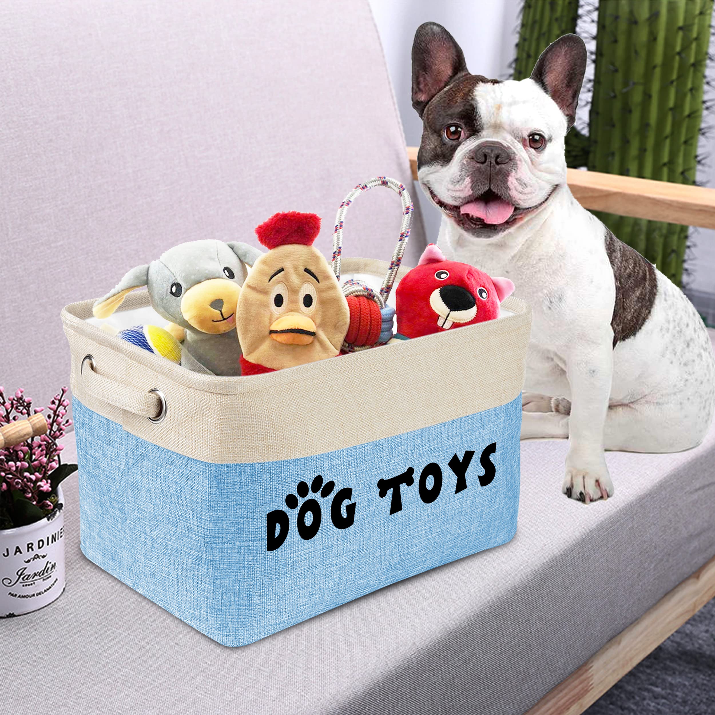 Collapsible Dog Toy Storage Basket with Comfortable Handles - Large Pet Organizer for Toys, Accessories, Leashes & Blankets (Blue, 15x11x9 Inches) - Perfect for Living Room, Bedroom & Pet Play Areas