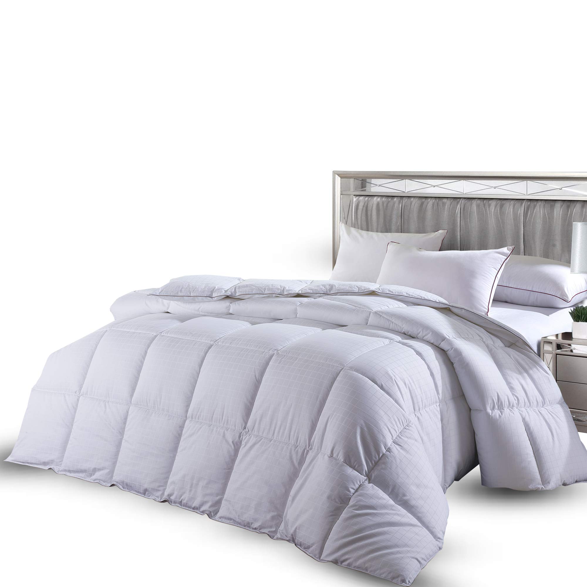 White Down Alternative Heavyweight Dobby Checkered Comforter - 65oz Fill, Twin/Twin XL (68x90) - Soft Fluffy Hotel Style Duvet Insert with Corner Ties - Perfect for Bedroom, Guest Room & Luxury Hotel Experience