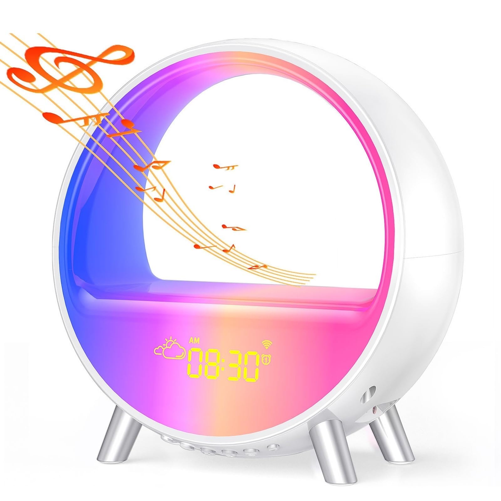 Smart WiFi LED Table Lamp with Wireless Charger - RGB Color Changing Mood Light, Alarm Clock & Time Display - App Controlled Bedside Night Light for Bedroom, Office & Home Decor