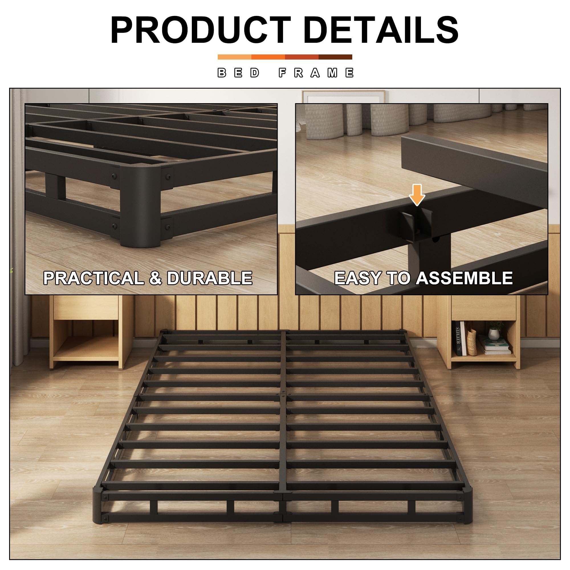 EMODA 5 Inch California King Box Spring Bed Base - Heavy Duty 3000 lbs Metal Mattress Foundation with Fabric Cover - Easy Assembly for Bedroom, Guest Room & Dorm Use