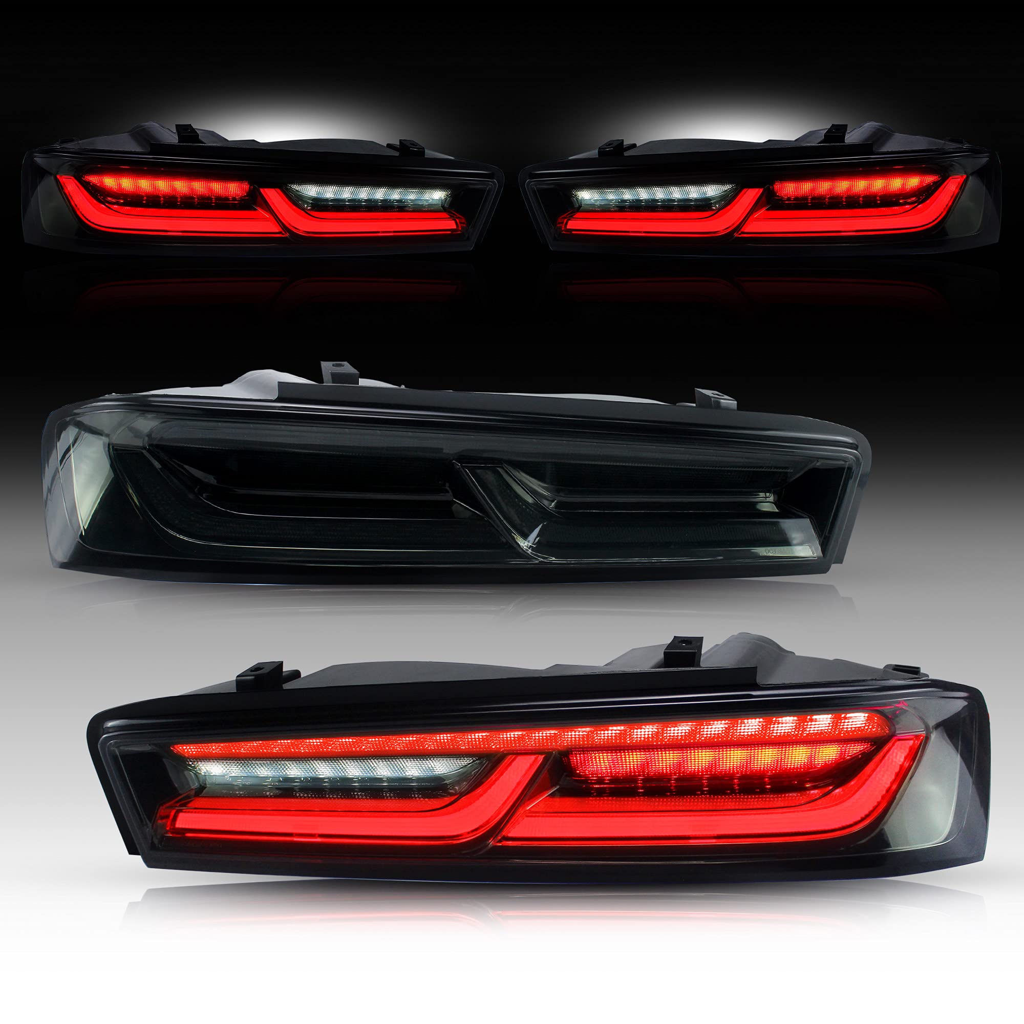 VLAND LED Smoked Tail Lights for Chevy Camaro 2016-2018 | Sequential Red Turn Signals & DRL | Rear Lamp Assembly | Upgrade Your Camaro's Style & Visibility for Night Driving & Car Shows