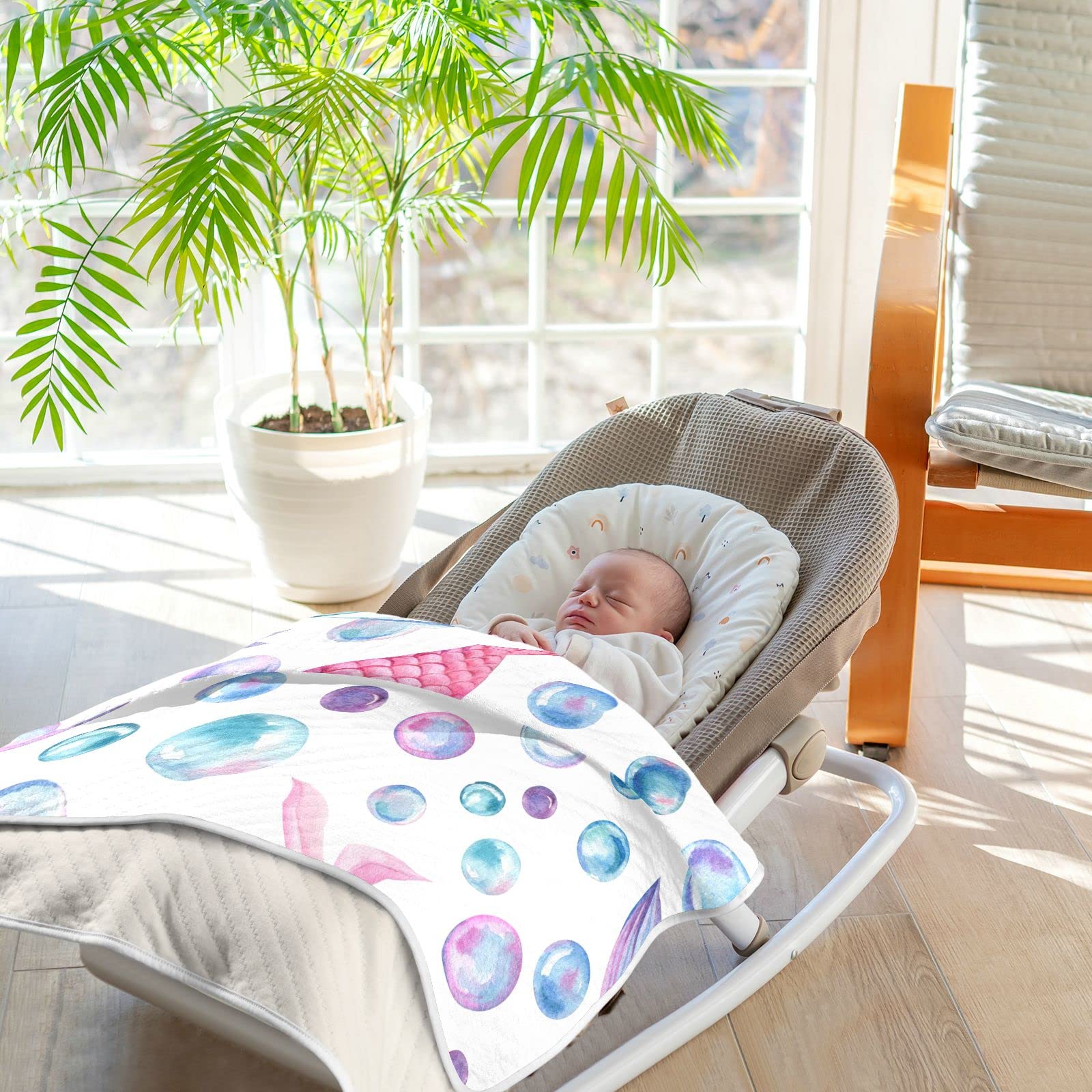 **JIPONI Super Soft & Warm Baby Blanket - 30x40 Inch Mermaid Tail Design with Bubbles, Seashells & Starfish - Personalized Baby Gift for Boys & Girls | Perfect for Nursery, Swaddling & Photo Shoots**