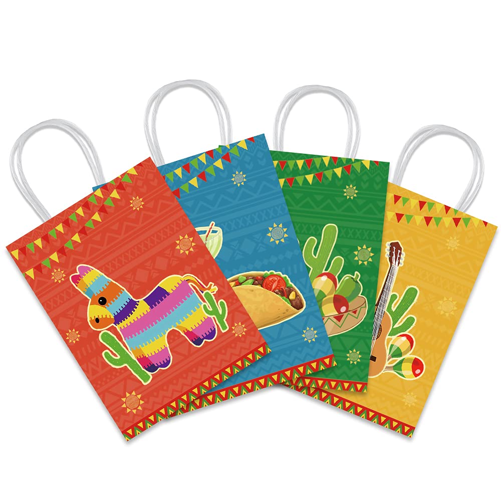 12 Pcs Fiesta Gift Bags - Cinco De Mayo, Birthday Party Favors, Mexican Themed Bridal Shower Supplies (4 Styles) - Perfect for Themed Parties, Celebrations & Festive Events