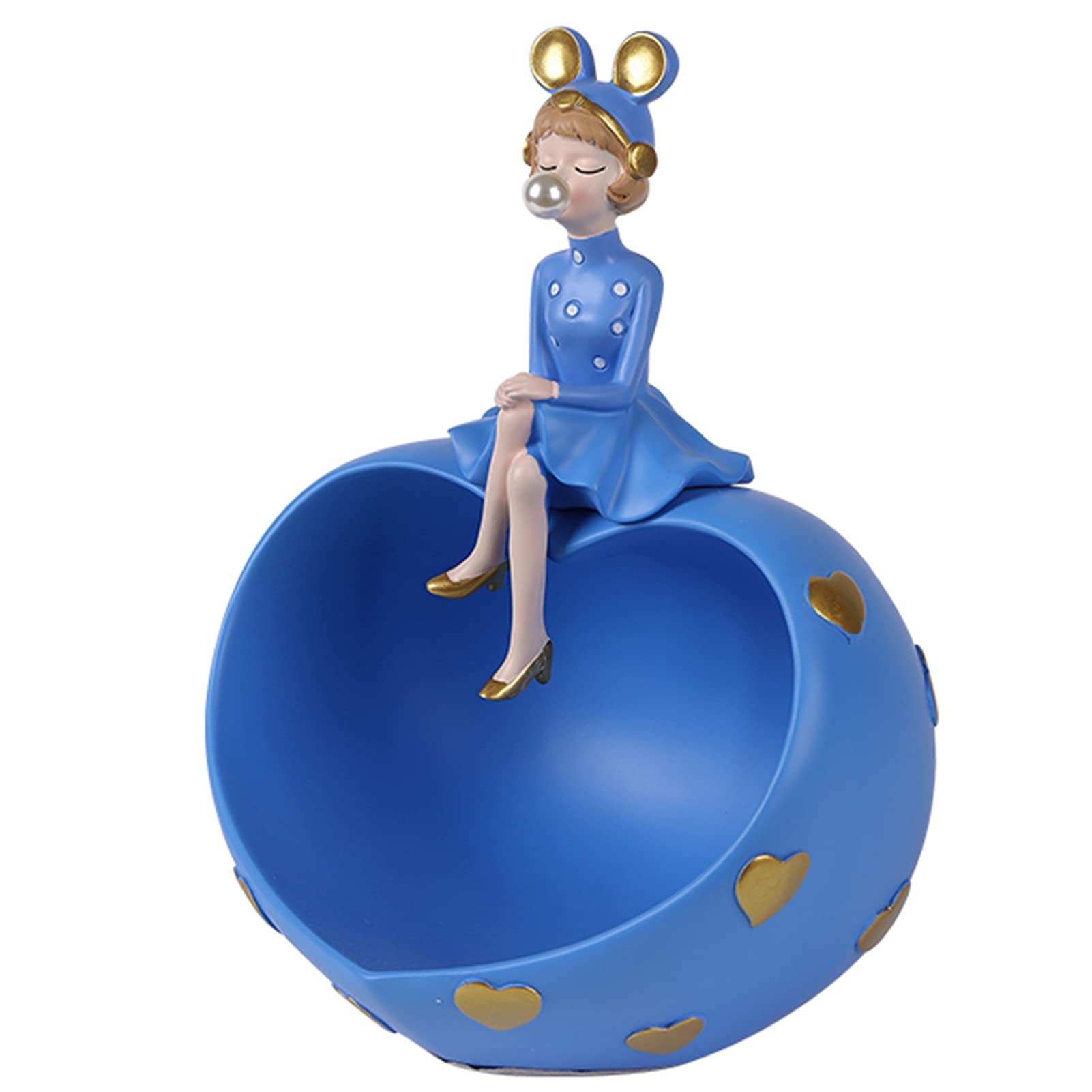 Creative Resin Bubble Girl Sculpture - Decorative Storage Statue with Key Bowl, Cute Desktop Candy Dish Organizer for Home, Bar & Office Decor | Perfect for Gift Giving, Shelf Display & Party Decorations (Blue)
