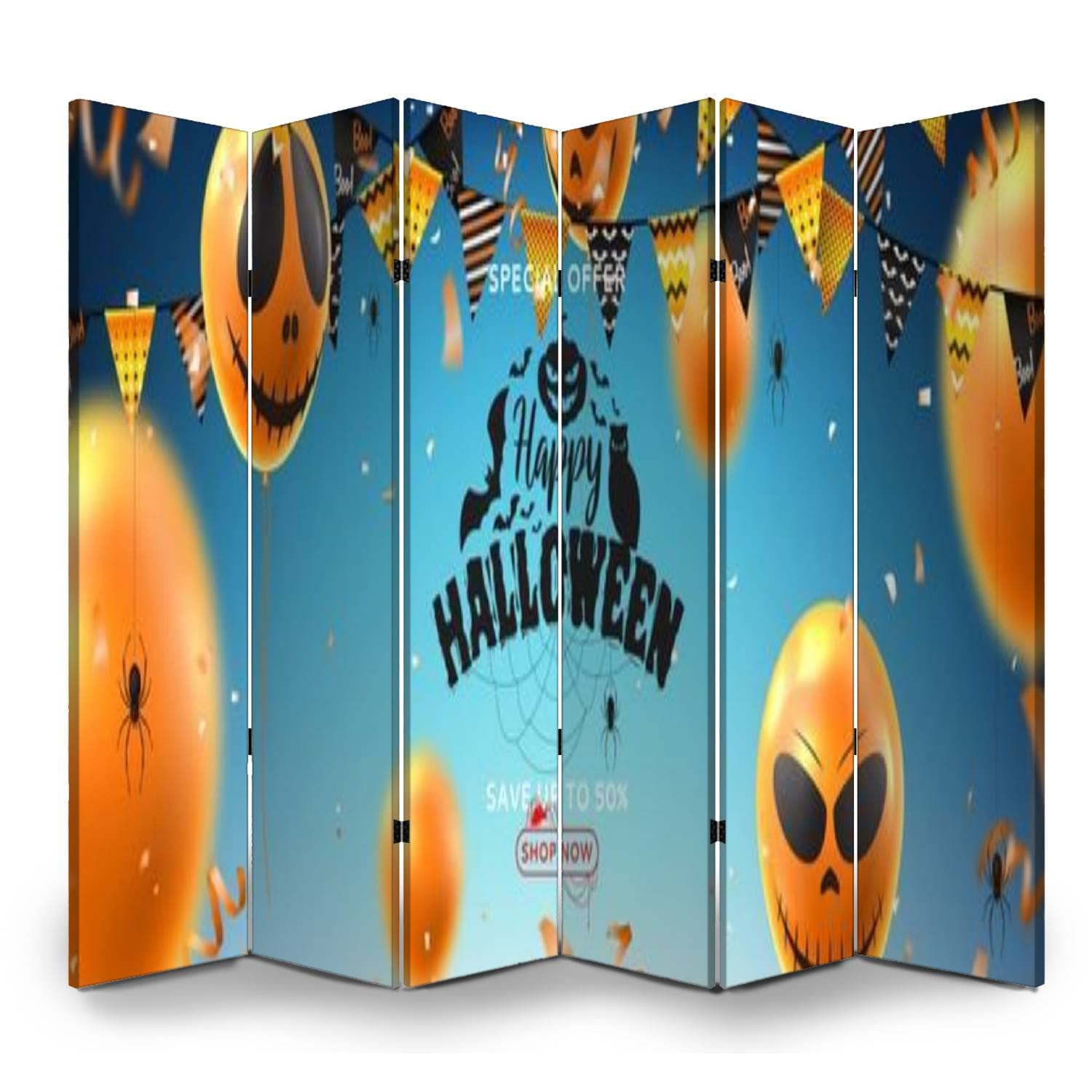 6 Panel Folding Privacy Screen - Halloween Themed Orange Canvas Room Divider for Home Office & Bathroom | Decorative Partition Wall with Realistic Design - Perfect for Workspace Privacy & Seasonal Decor