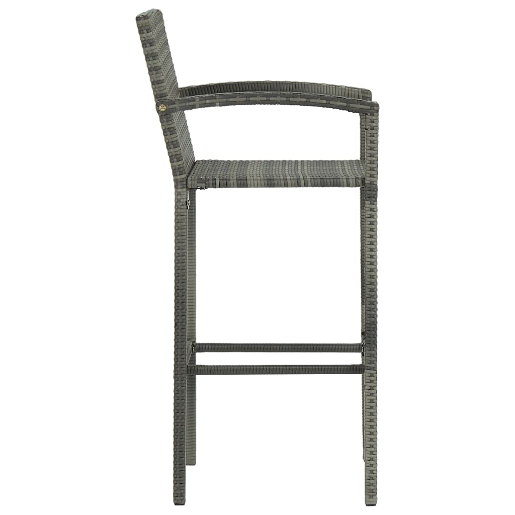 3-Piece Gray Poly Rattan Outdoor Bar Set with Table and 2 Armchairs - Patio, Garden, Balcony Furniture for Relaxing & Entertaining