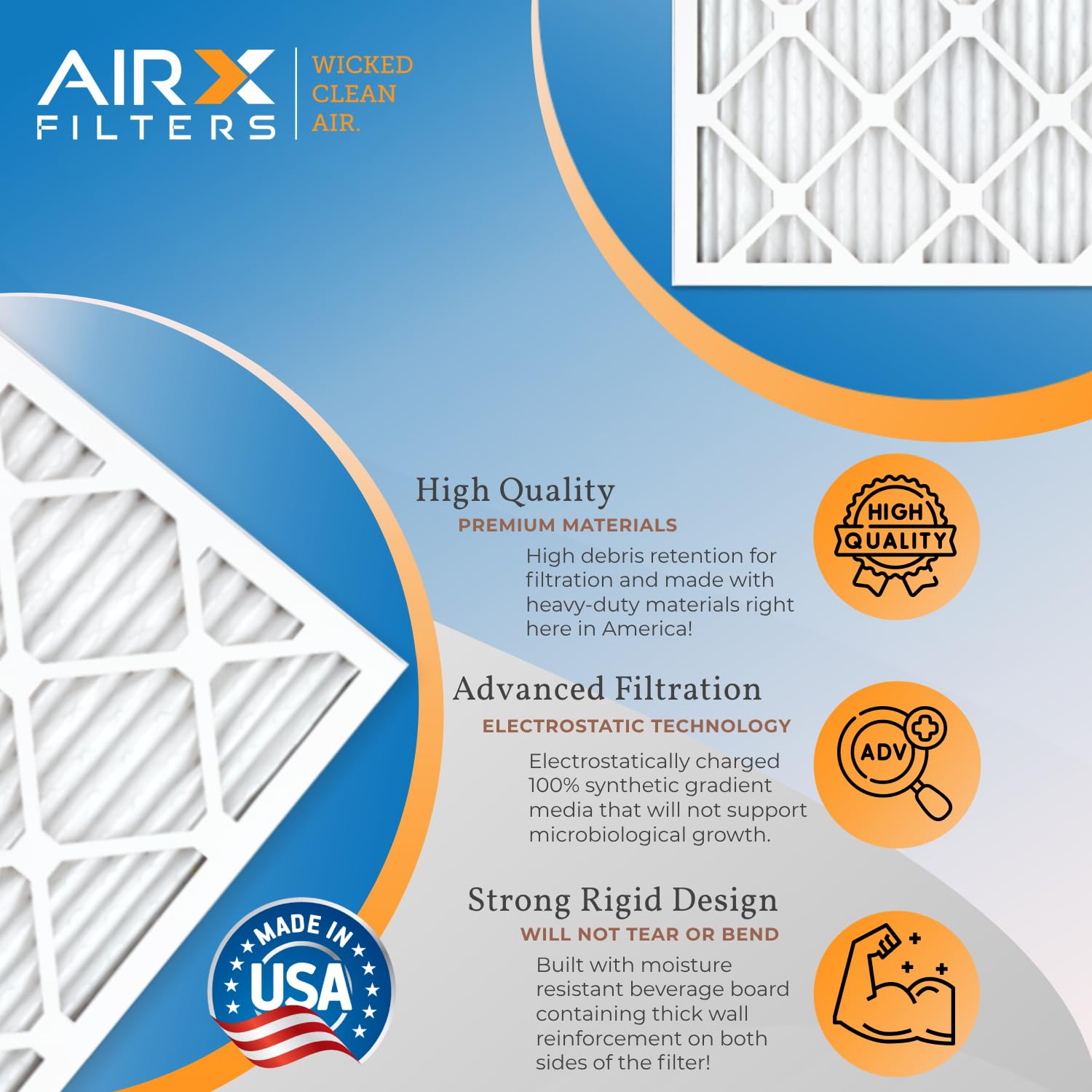 20x25x2 MERV 13 Electrostatic Pleated Air Filter - 6 Pack for HVAC, AC & Furnace | AIRX WICKED CLEAN AIR Filters | Improves Indoor Air Quality for Homes & Offices