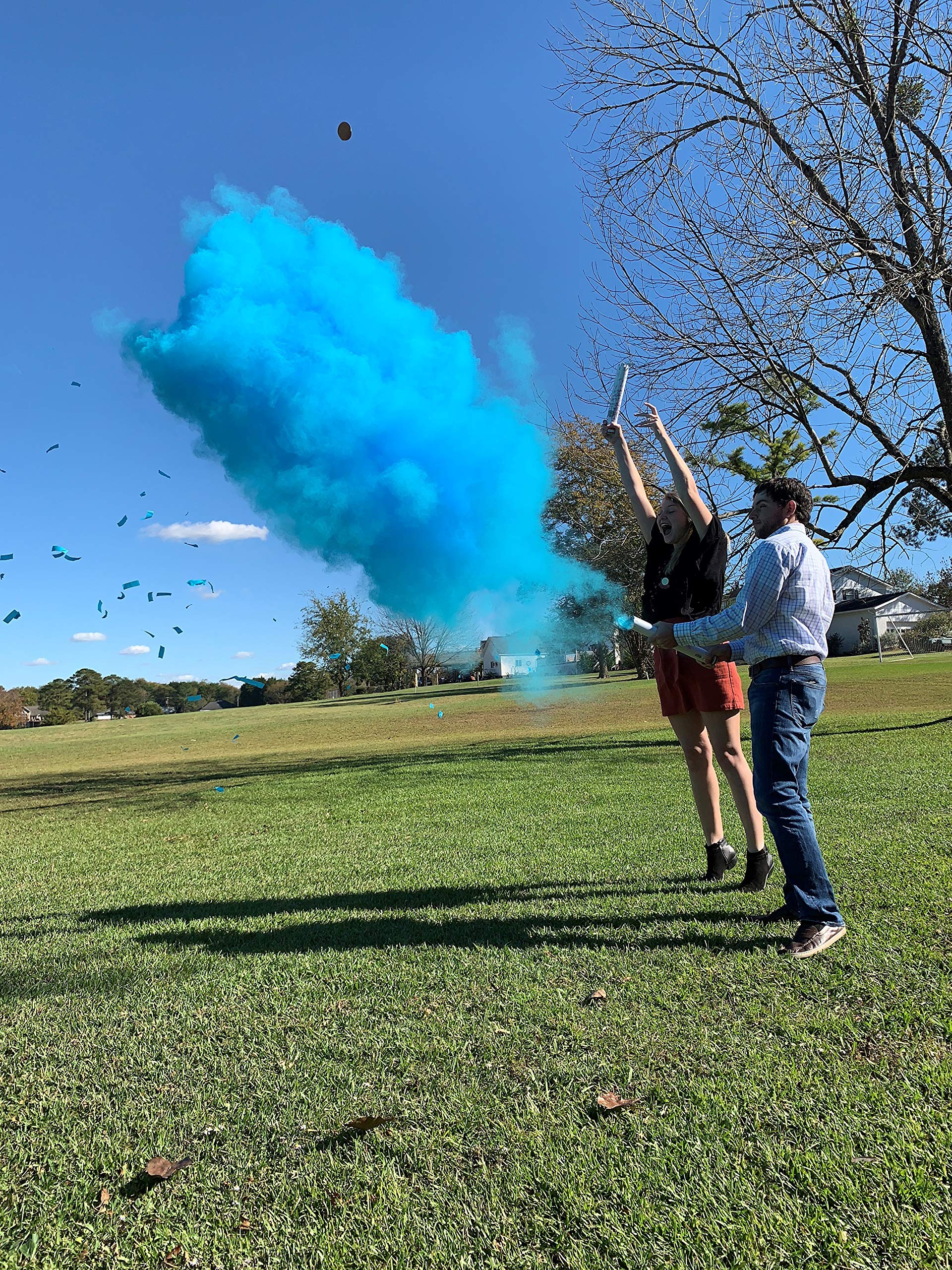 16 Inch Non-Toxic Gender Reveal Powder Cannons Bundle - 2 Blue Confetti Shooters with 8 Free Party Balloons for Baby Shower & Gender Reveal Celebrations
