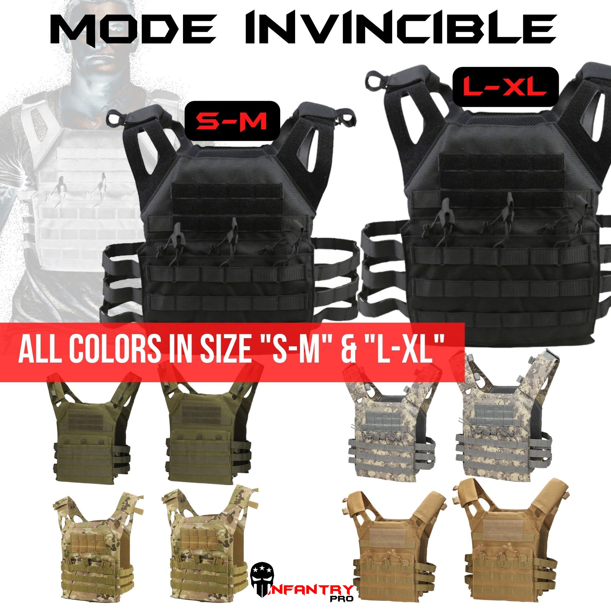 InfantryPro Tactical Vest for Airsoft - Military Plate Carrier, Police & Sniper Gear - Ballistic Protection for Airsoft Guns & BB Replicas - Perfect for Airsoft Battles, Training & Outdoor Tactical Scenarios