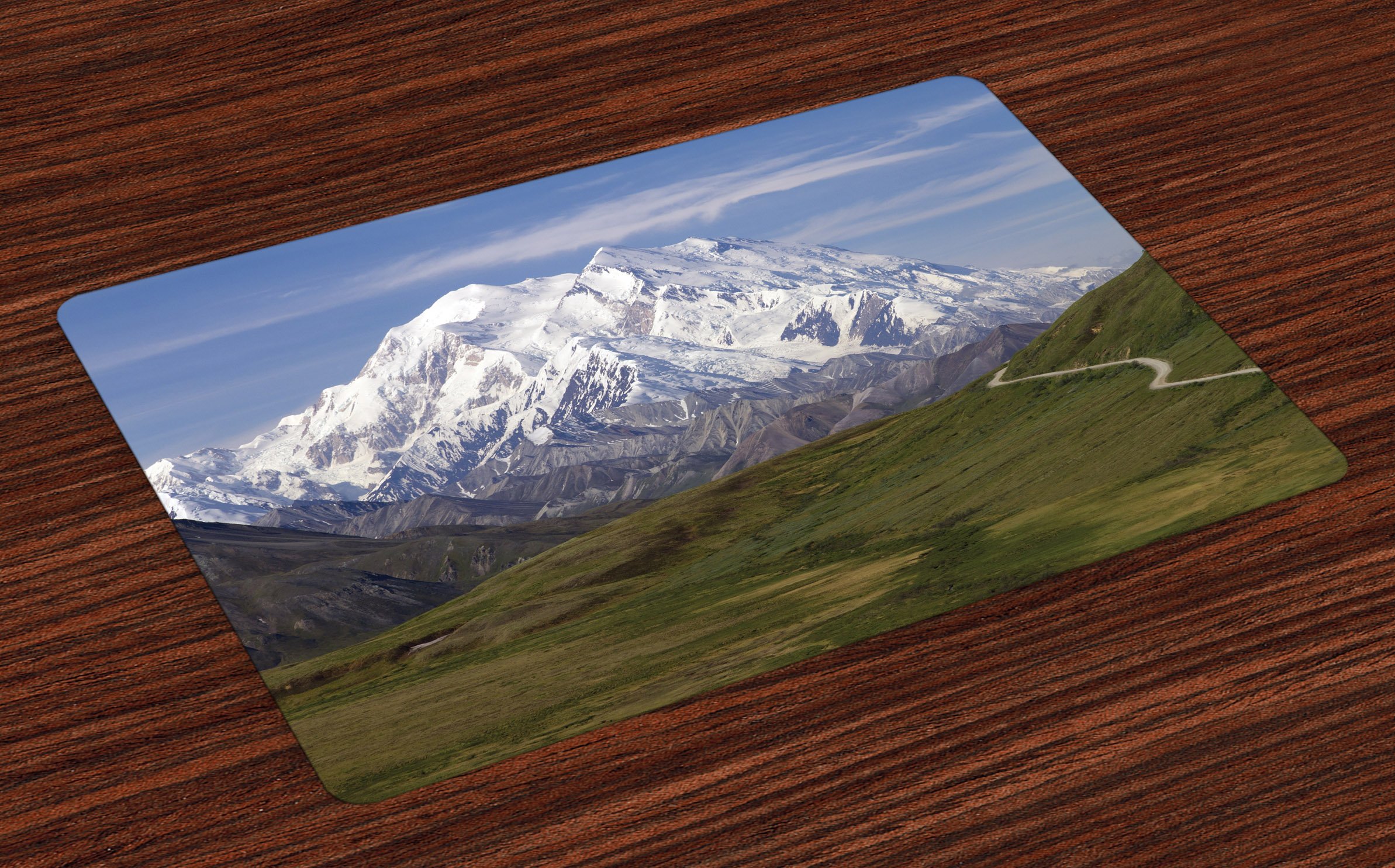Ambesonne Alaska Place Mats Set of 4 - Denali National Park Scenic Landscape with McKinley Mountain - Washable Fabric Placemats for Dining Room & Kitchen Table Decor in Fern Green, White & Sky Blue - Perfect for Dinner Parties, Holiday Gatherings & Everyday Meals