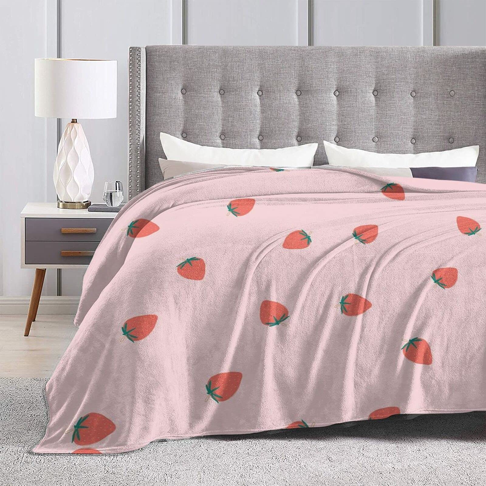 Soft Flannel Strawberry Throw Blanket 80
