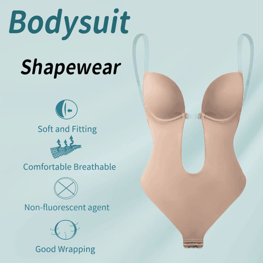 Sexy Women's Plunge Backless Body Shaper Bra - Seamless Thong Full Bodysuit for Shapewear & Lingerie - Perfect for Evening Wear, Club Outfits & Special Occasions