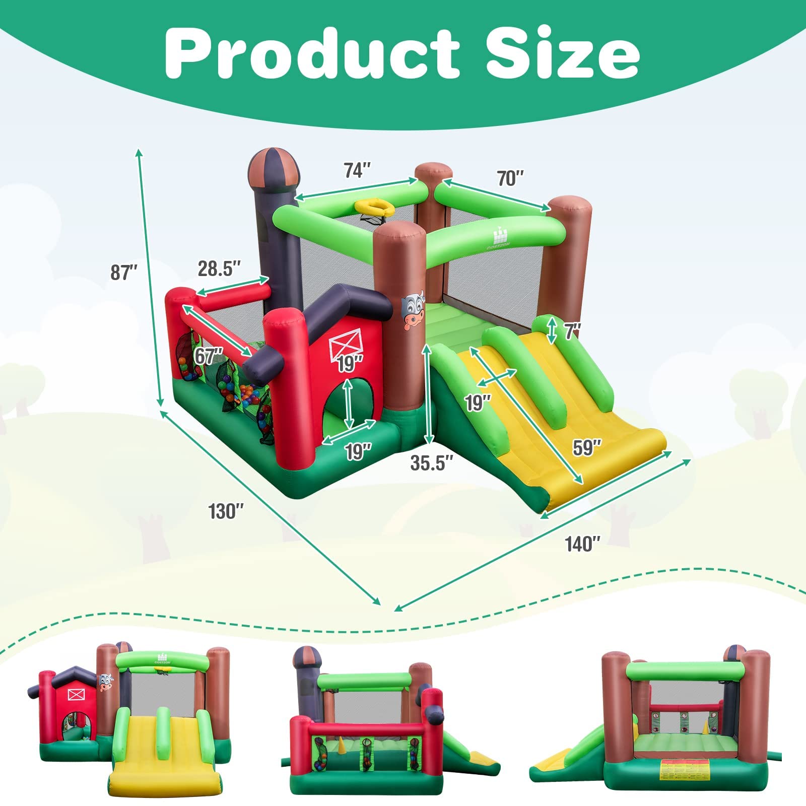 BOUNTECH Farm Themed Inflatable Bounce House with Dual Slides & Ball Pit - Toddler Kids Jumping Castle for Indoor Outdoor Backyard Birthday Parties, Summer Fun, and Family Gatherings - Includes Blower for Easy Setup (Great Gift for Boys & Girls)