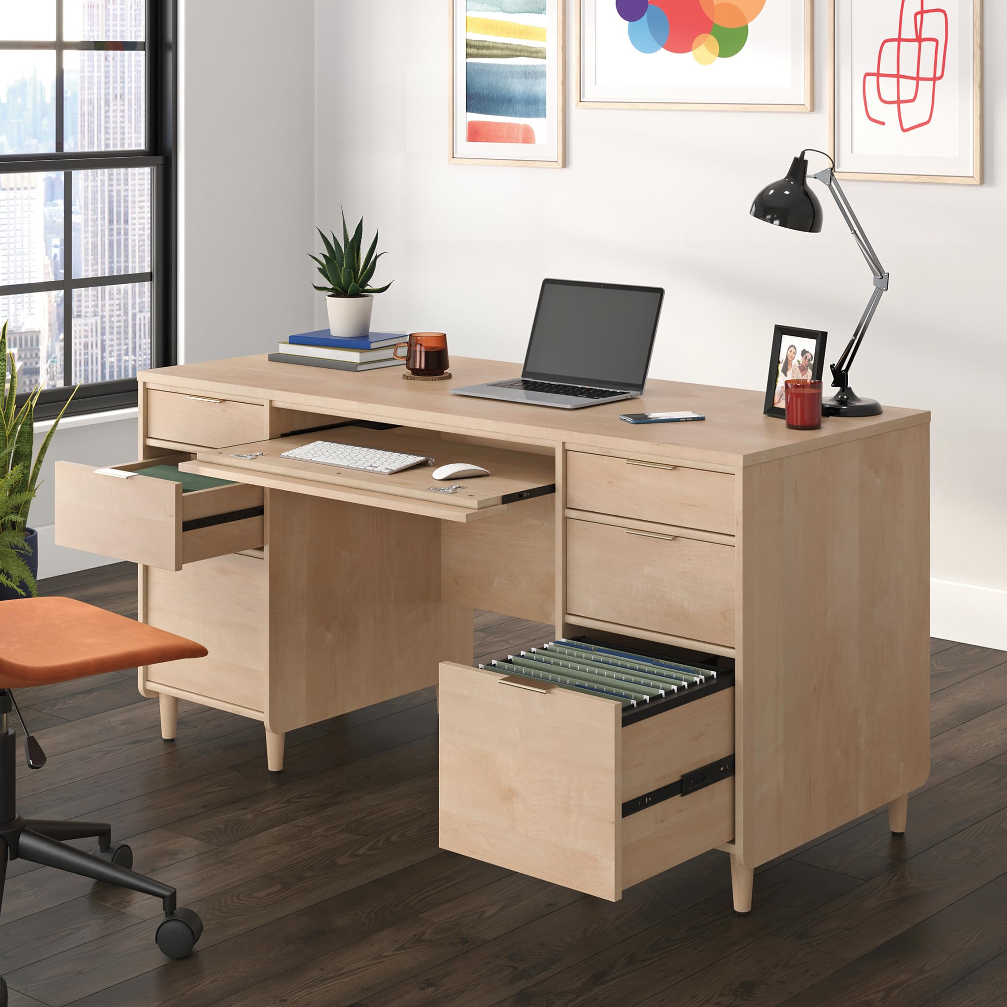 Sauder Clifford Place Commercial Office Executive Desk - Natural Maple Finish - Perfect for Home Office, Business, and Professional Workspaces