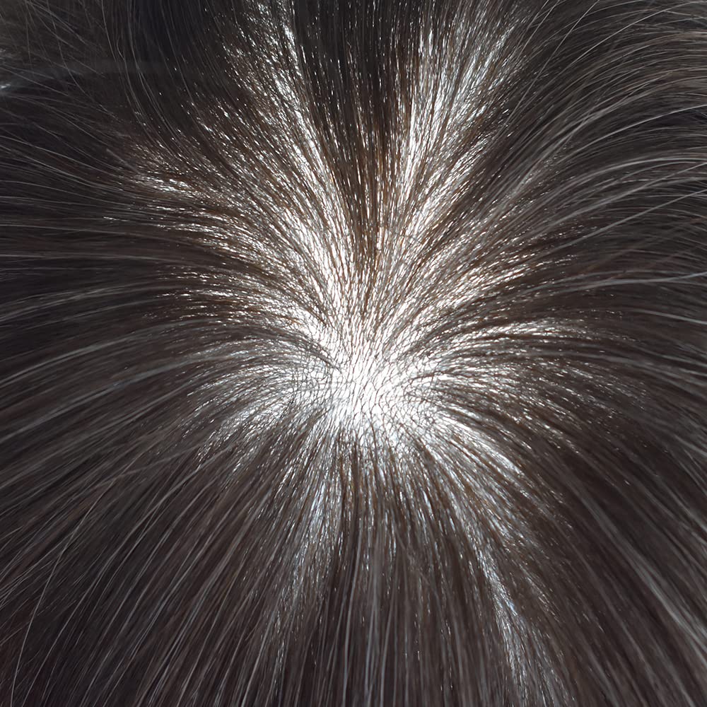 Premium 100% European Human Hair Toupee for Men - 0.12mm Thin Skin V-Looped Hair Replacement System with Durable Poly Base (7