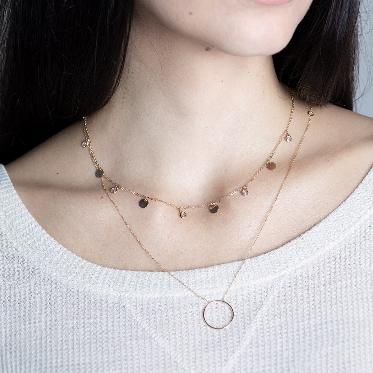 14K Rose Gold Pink Tourmaline Drop Necklace - Dainty Bezel Set Disc Pendant Jewelry for Women - Perfect for Date Night & Special Occasions