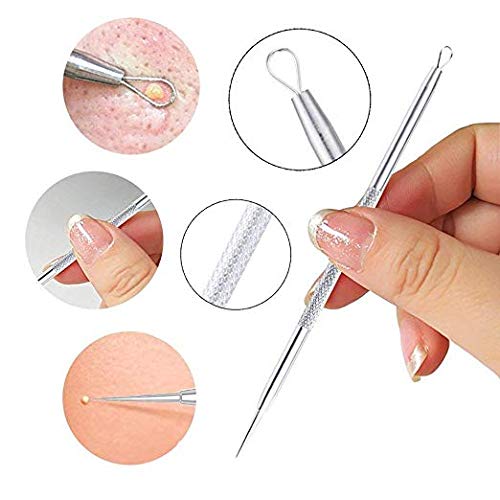 RKPM 4-Piece Stainless Steel Acne Extractor Kit - Blackhead & Blemish Removal Tools with Portable Case for Easy Travel | Professional Skin Care for Face & Body (Silver)