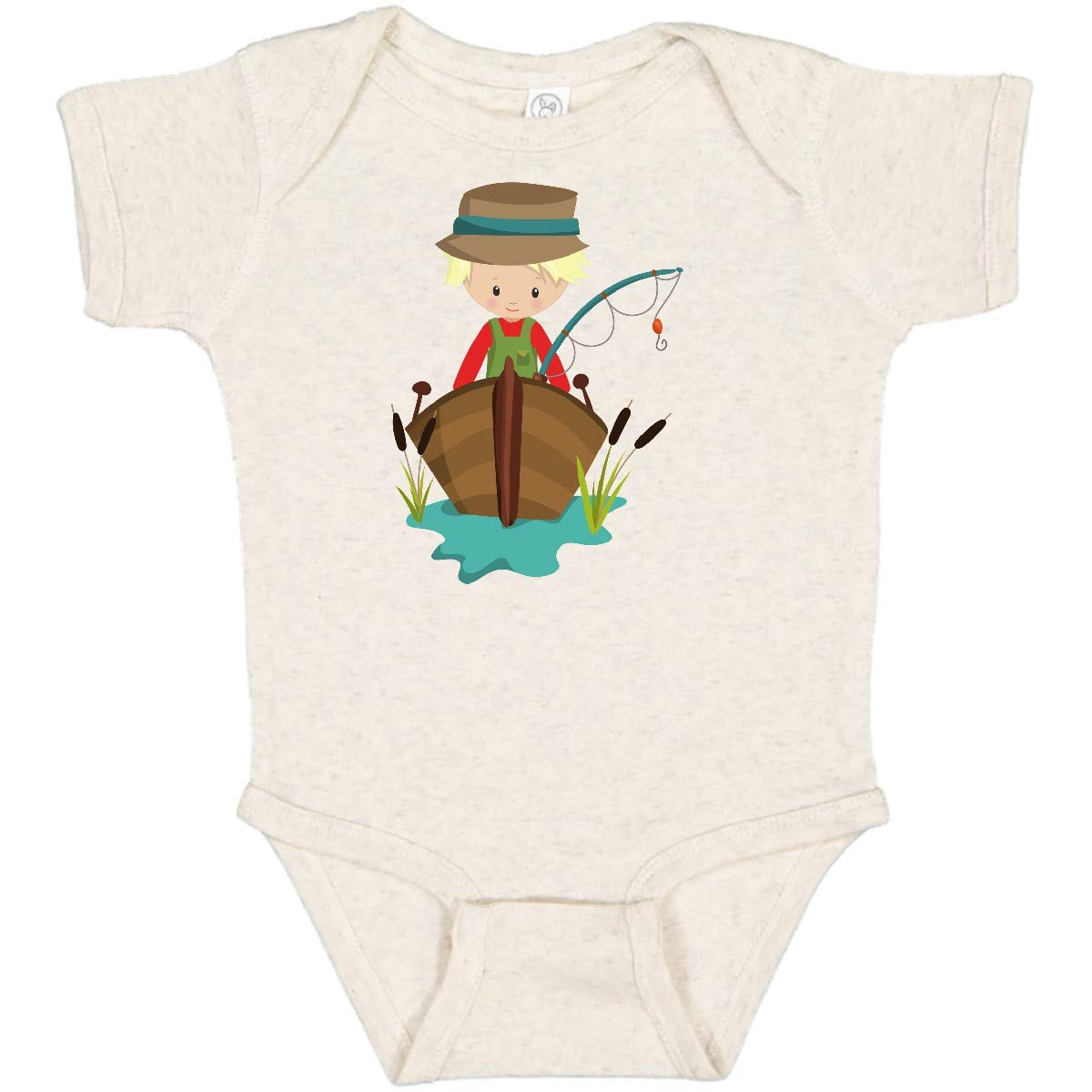 Inktastic Fishing Boy Baby Bodysuit - Cute Fisherman Outfit with Blond Hair & Fishing Rod Design - Perfect for Fishing Trips, Outdoor Adventures & Family Photos