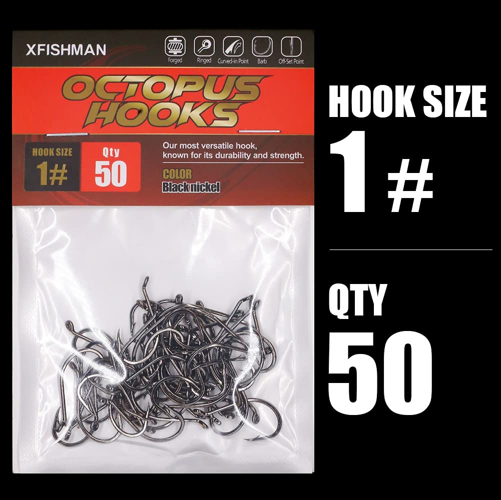 Octopus Circle Fishing Hooks - 50/100 Pack for Freshwater & Saltwater - Red & Black Beak Hooks for Bass, Catfish, Trout - Perfect for Live Bait & Catch & Release Fishing