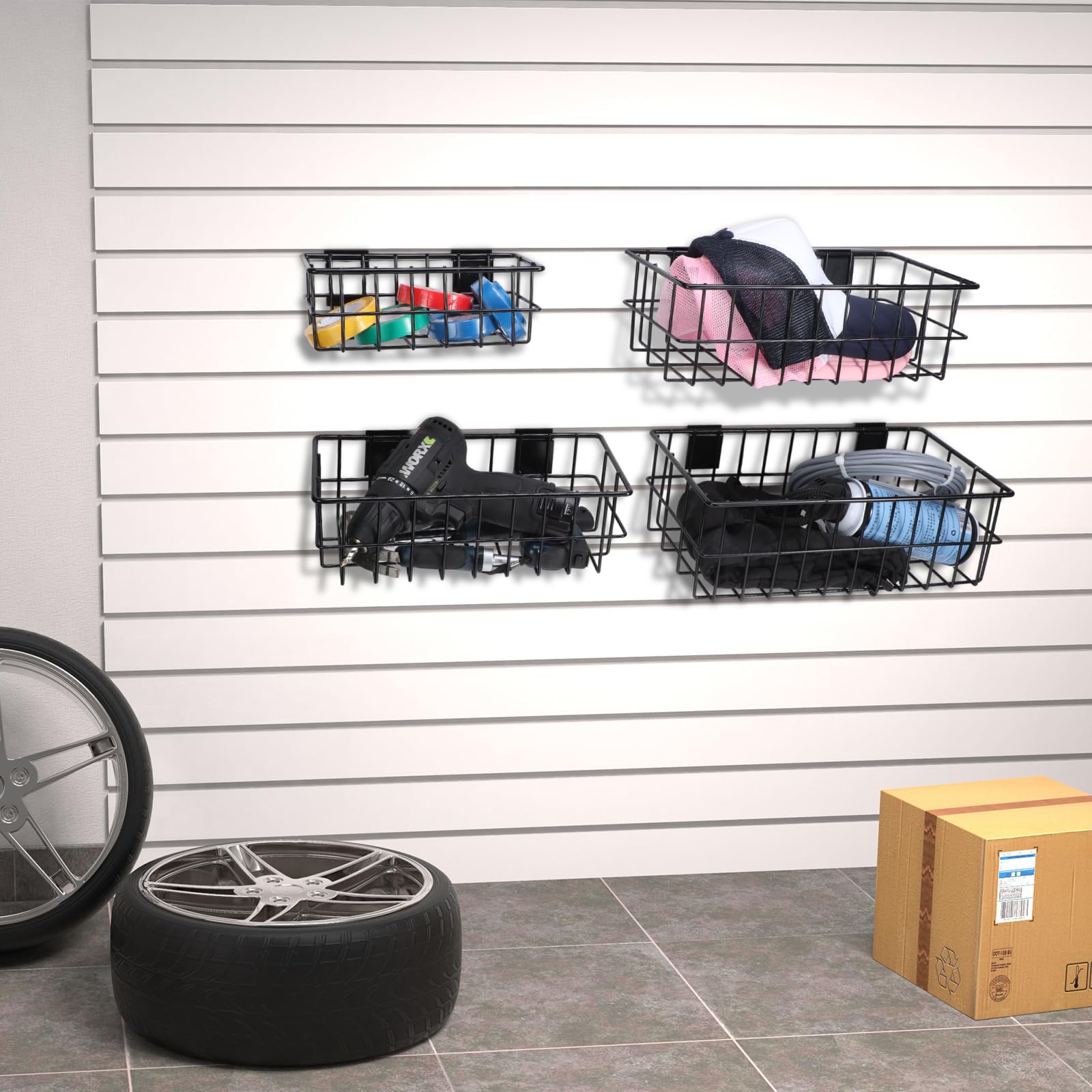 Hicarer 8-Piece Slatwall Basket Set - 4 Sizes Metal Ventilated Hanging Baskets for Home & Retail Organization - Perfect for Pantry Storage, Wall Display, and Retail Merchandising