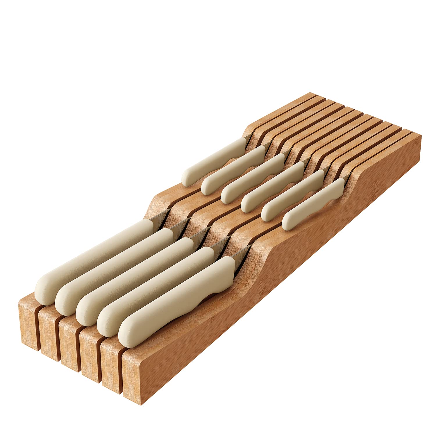 Bamboo Wood In-Drawer Knife Organizer Block - Holds 11 Knives (Knives Not Included) | Perfect for Kitchen Utensil Storage & Knife Protection