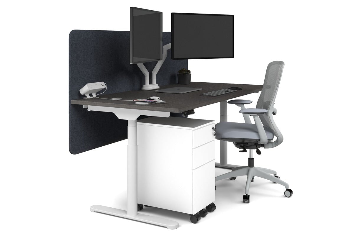 Flexi Premium Height Adjustable Single Workstation Desk - 1600L x 800W with Cable Management Scallop | Ergonomic Standing Desk for Home Office & Workspace