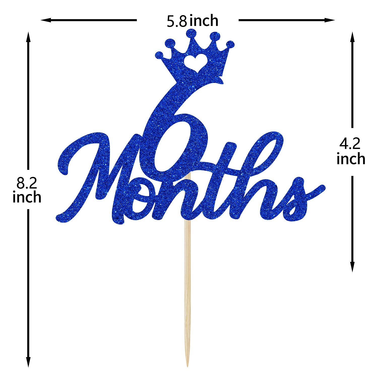 Blue Glitter 6 Months Cake Topper - Half Year Birthday Party Decor for Baby's 1/2 Year Celebration, First Birthday & Baby Shower | Perfect for Half Year Anniversary, Gender Reveal & Milestone Party Decorations