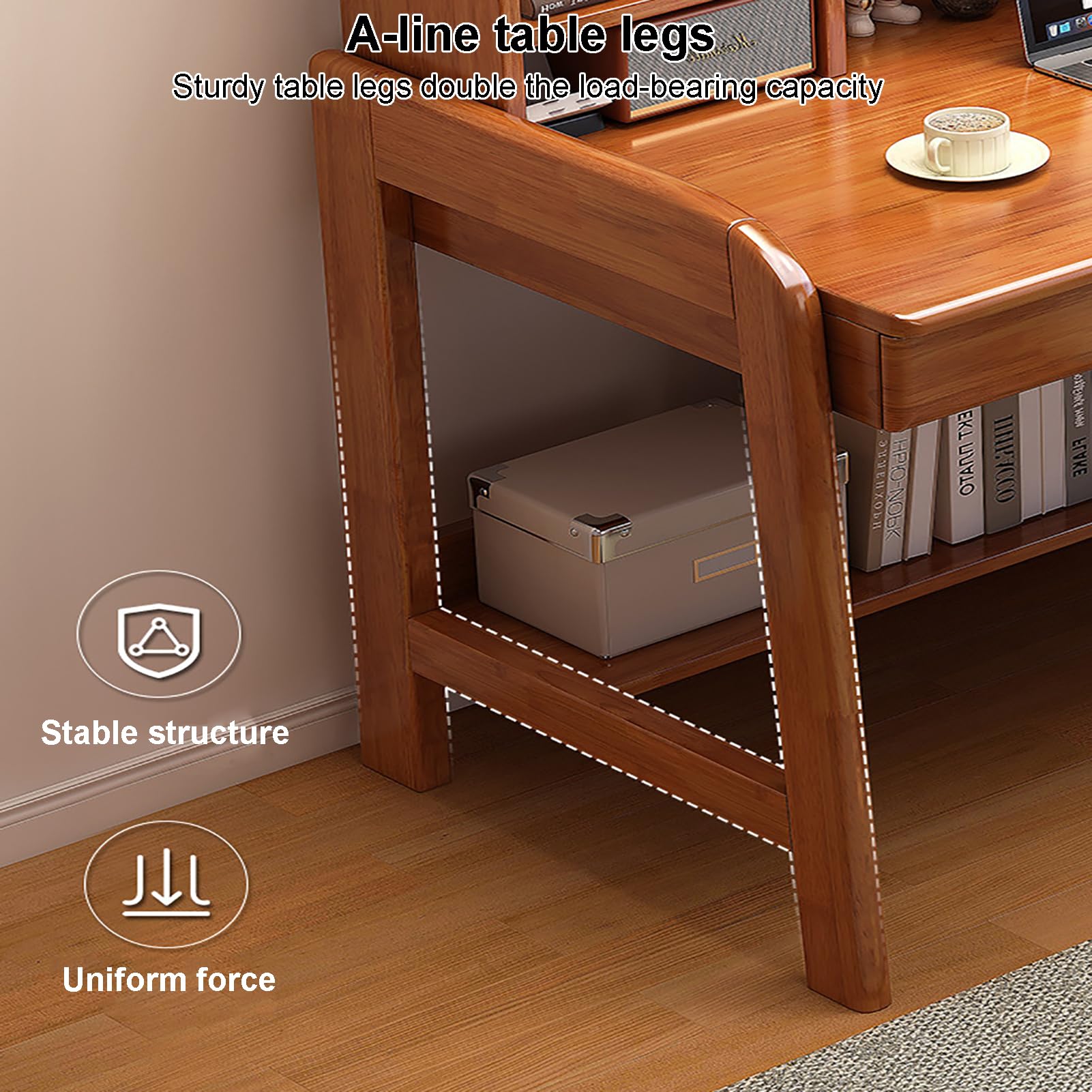 Mid-Century Modern Solid Wood Writing Desk with Hutch & 2 Drawers - 80x60x105cm Home Office Computer Desk, Study Table with Open Storage Shelf - Perfect for Small Spaces, Remote Work & Minimalist Home Decor (31x24x41in, Natural Wood Finish)