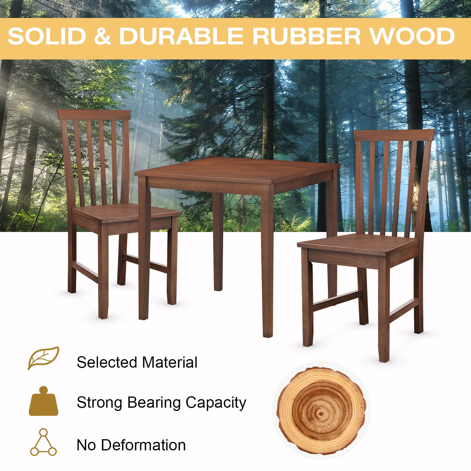 Giantex 3-Piece Wood Dining Table Set for 2, Rustic Square Kitchen Table with 2 Chairs, Walnut Finish Dinette Set - Perfect for Small Spaces, Breakfast Nooks, and Cozy Dining Rooms