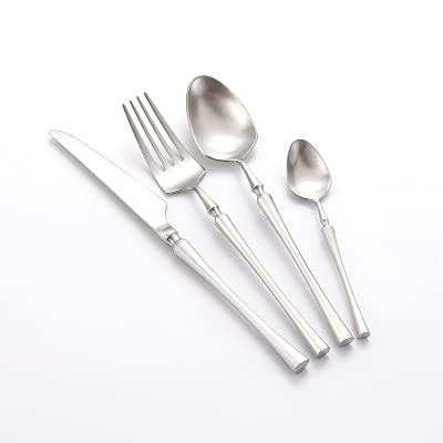Premium 24-Piece Stainless Steel Flatware Set - 18/8 Korean Vintage Style Cutlery Set with Matte Finish (Silver) - Elegant Dinner Knives, Forks & Spoons for Formal Dining, Wedding Registry & Restaurant Use