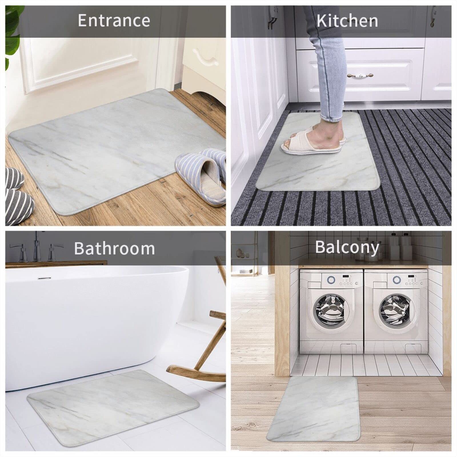 Premium Non-Slip Microfiber Bath Mat - Marble Texture Absorbent Washable Bathroom Rug (15.7